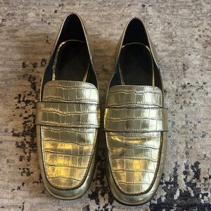1.State gold Croc-Embossed Penny Loafers